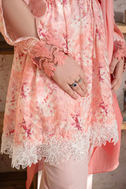 Mehak peach pink embroidered lawn 3 piece suit by Mosmi Pakistan